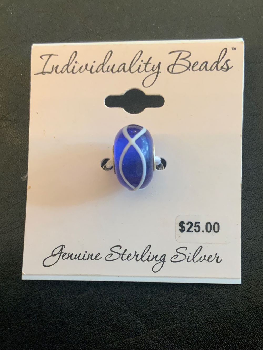 Kohl's Cobalt Blue Glass Bead with White Swirl
